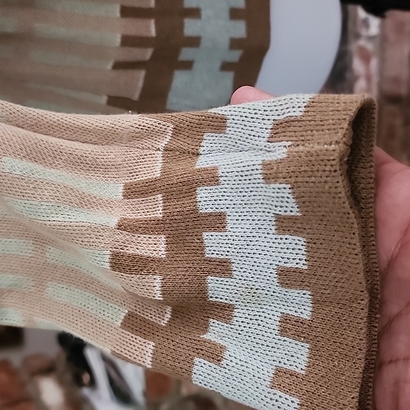 Pendleton Southwestern Knit Blazer Tan Blue Stripe Pattern Boho Western Minimali - Picture 7 of 7